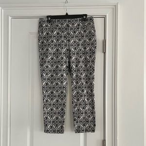 LOFT - Navy Blue and White Printed Pants Riviera Pants in Marisa Fit